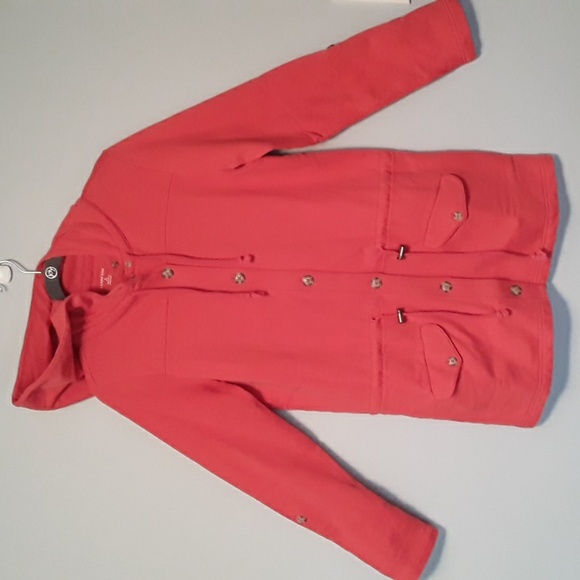 Lands' End French Terry Hooded Utility Jacket, Coral Orange, Size S (6-8) - Picture 1 of 14